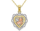 10K Tri-Color Gold Angel Heart Pendant Necklace with Chain
